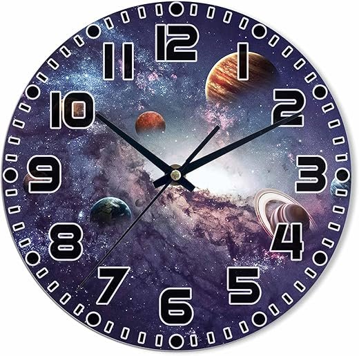 Galaxy Wall Clock Battery Operated Sun Earth Mars Wall Clock Silent Non Ticking Quality Quartz 10 Inch Round Easy Clock to Read for Home Office