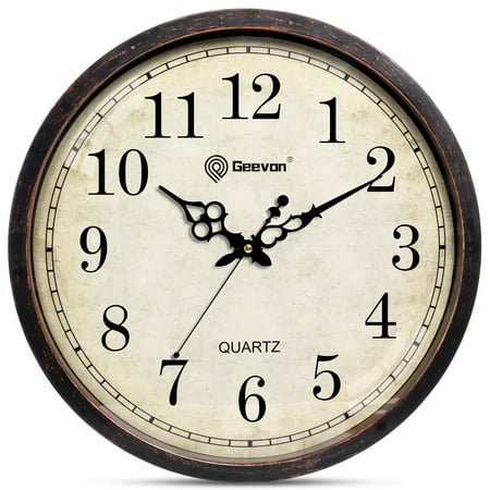 Geevon Vintage Wall Clock, Silent 16 Non Ticking Retro Round Clock Quartz Decorative Battery Operated Wall Clock for Kitchen, Office, Classroom, Bedroom, Living Room Decor