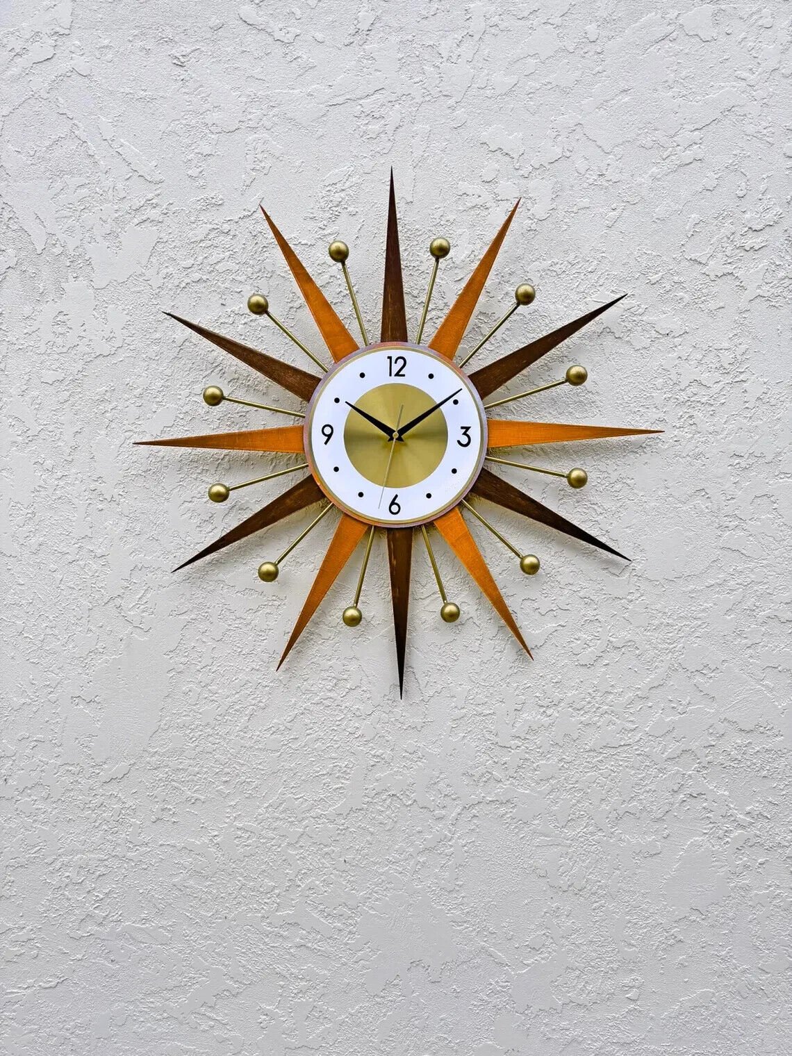 George Nelson Starburst 70's Wall Clock Brown and Orange Sunburst Family Gift