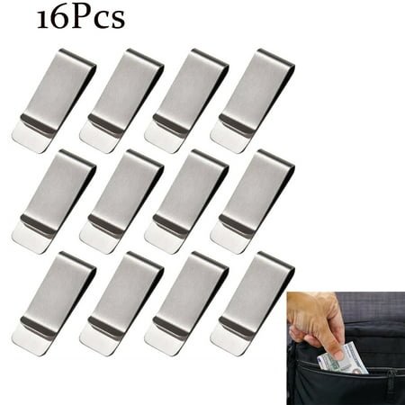GIXUSIL 16 Pcs Stainless Steel Money Clip, Men Metal Money Clip, Slim Cash Clip, Portable Credit Card Clips, Small Bill Clip, Minimalist Money Holder for Cash Receipt Credit Card (Silver)