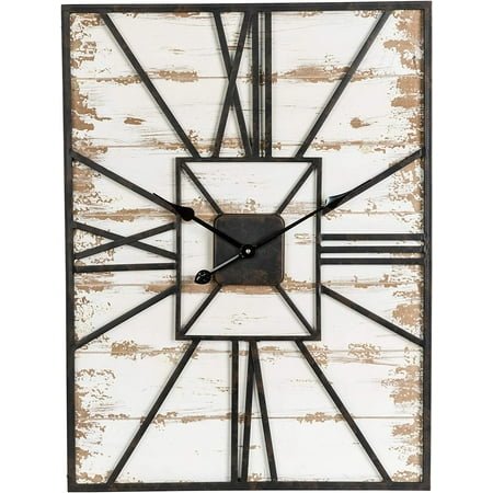 Glitzhome Farmhouse Wall Clock 31.5 Inch Oversized Wall Clock Distressed Wall Clock Battery Operated Rustic Wall Clock Roman Numeral Clock Vintage Farmhouse Wall Decor for Living Room Office