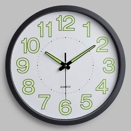 Glow in The Dark Clock, 12 inch Modern Silent Non Ticking Wall Clocks Battery Operated, Night Light Wall Clock for Living Room Decor, Kitchen, Bedroom
