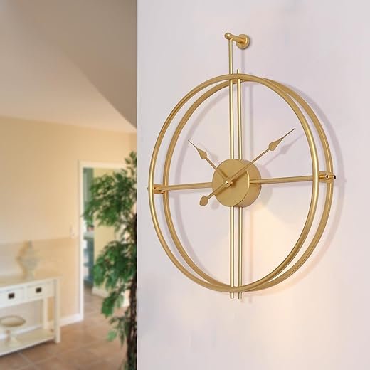Gold Brass Wall Clock 24 Inch Wall Clocks for Living Room Decor Mordern Decorative Clock Minimalism Non Ticking Battery Operated Metal Clock for Living Room Kitchen and Office