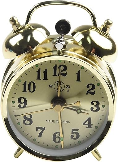 Gold Metal Twin Bell Alarm Clock, Manual Wind Up Vintage Gold Table Desk Alarm Clock, Mechanical Alarm Clock Wind Up Horseshoe Mechanical Gold Alarm Clock