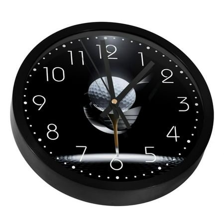 Golf Ball on Tee with Club Silent Wall Clock, Non Ticking Battery Operated 9.8 Inch Wall Clocks for Bedroom Kitchen Home Office School Art Decor