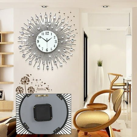 Griptix Vintage Metal Crystal Sunburst Wall Clock Luxury Diamond Modern Wall Clock 60cm