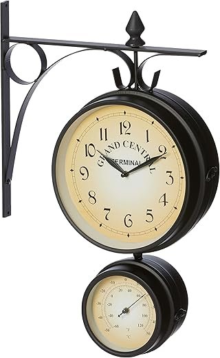 H1138-25 Double Sided Bracket Clock and Thermometer