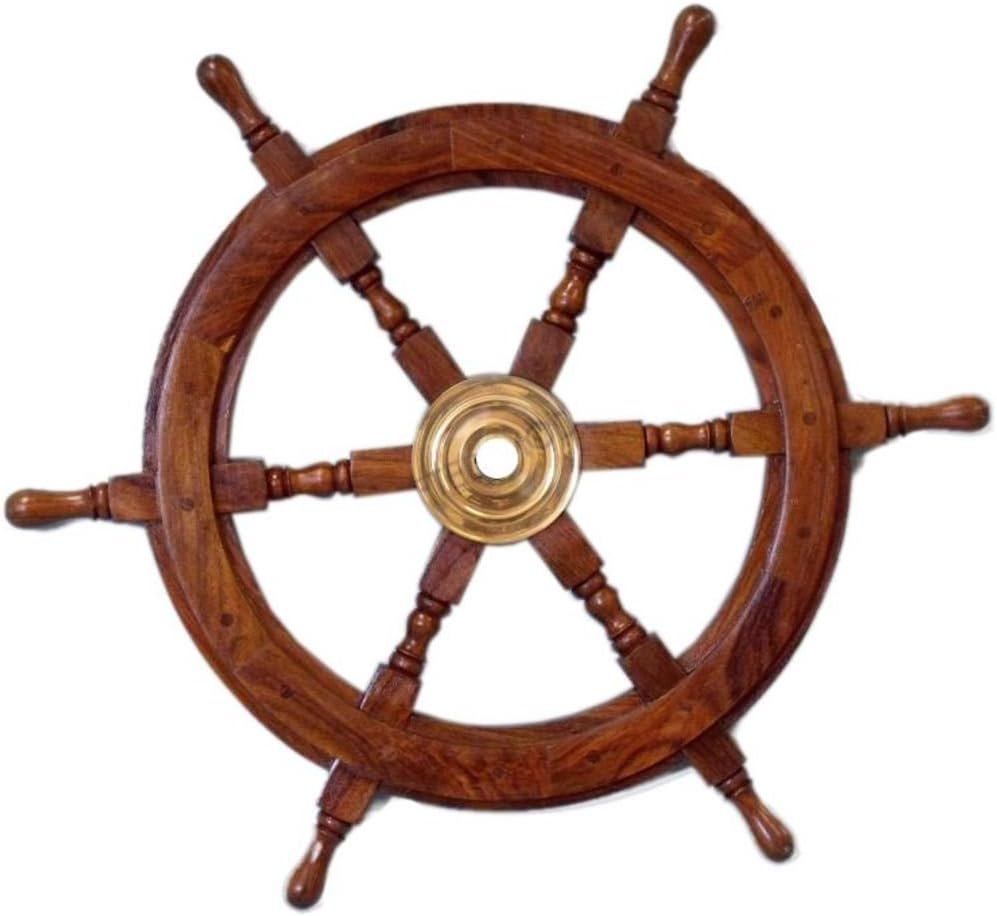 Hampton Nautical Deluxe Class Wood and Brass Decorative Ship Wheel 24 - Nautical Home Decoration Gifts