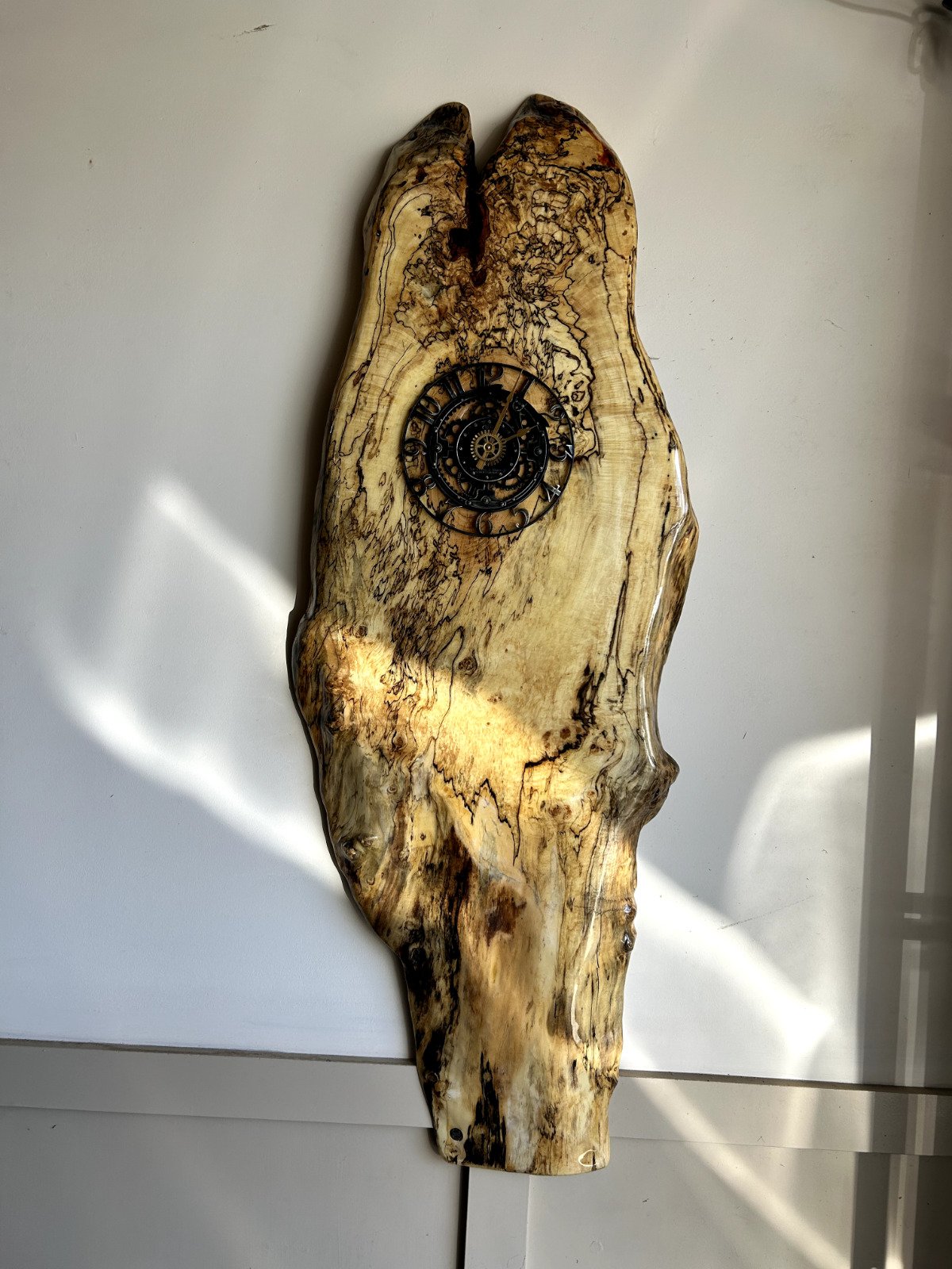 Handcrafted wall clock made from solid hardwood Spalted Ambrisia Maple