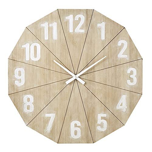 Heartfelt Collection Creative Brands Large Wooden Wall Clock, 31-Inch, Polygonal