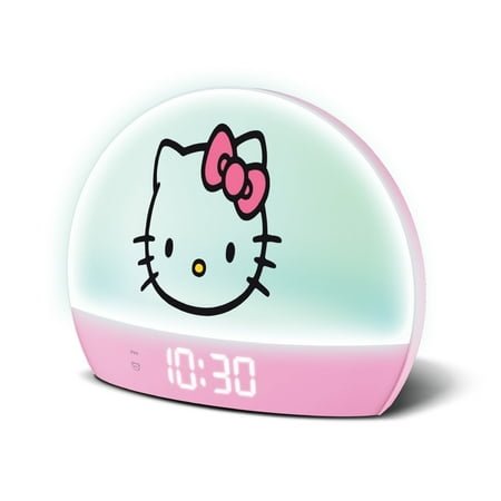 Hello Kitty Sunrise Alarm Clock, Pink, with USB Charging and LED Display