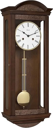 Hermle Wall Clock, Wood, Brown, 66cm x 25cm x 14cm