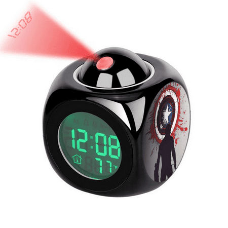 HEXNNHA Digital Alarm Clock, Cartoon Captain_America Pattern Rotatable Projection Clock With Voice Talking LED 12/24 HDigital Time Temperature, Small Desk Clock for Office Bedside, Creativity Gift