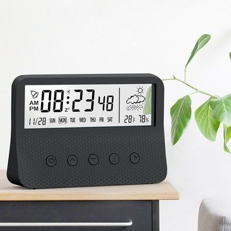 Holloyiver Digital Clock LED Travel Alarm with Backlight, Digital Clock with Day Date and Temperature Indication, Digital Alarm Clock for Bedrooms Heavy Sleepers, Battery Operated – White
