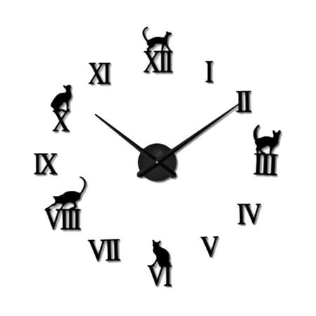 HOMEMAXS Big Cat Wall Clock for Decorating Modern Acrylic Design with Mute Core Easy to Install Black 1 Piece