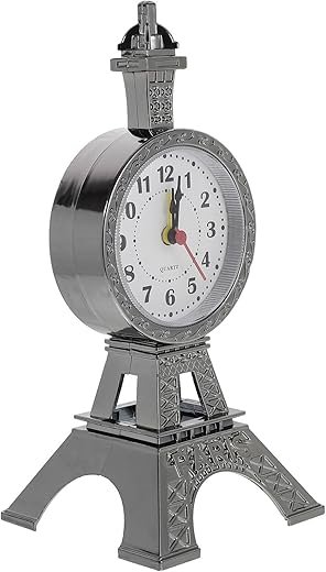 HOMSFOU Goddess Paris Eiffel Tower Alarm Clock, Beep Wake Round Alarm Clock Retro Wake Up Alarm Clock Bedside Desktop Alarm Clock for Desk Bedroom Home Decoration Black Sculpture