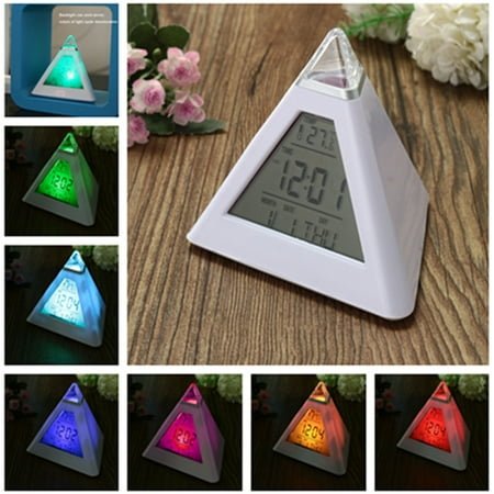 HOTBEST Alarm Clock 7 LED Color, Digital Alarm Thermometer Night Glowing Cube 7 Colors Clock LED Change with Data and Temperature Display for Bedroom Child