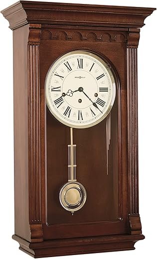 Howard Miller Alcott Wall Clock – Traditional Key-Wound Pendulum Design with Westminster Chime, Dentil Molding, Roman Numerals & Silent Chime Option, Made in USA Wall Decor for Office & Home Decor