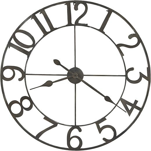 Howard Miller Arcadia Gallery Wall Clock II, Silver Edge - Soft Ticking Home Decor Timepiece, Dark Charcoal Gray Finish with Modern Iron - Quartz Movement for Living Room, Dining Area & Office