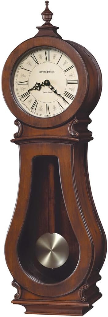 Howard Miller Arendal Wall Clock, Wooden Finish with Stick Pendulum, Quartz Dual-Chime Movement Volume Control Analog Display Roman Numerals Best for Home Decor, Living Room & Office
