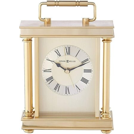 Howard Miller Audra Tabletop Clock – Decorative Brass Finish Indoor Carriage Clock with Quartz Alarm Silent Ticking Traditional Roman Numerals Vintage Style Home Table & Bookshelf Decor