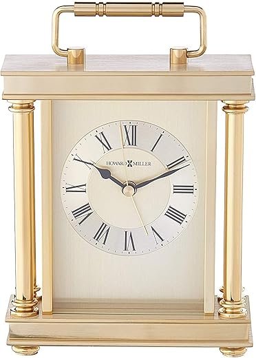 Howard Miller Audra Tabletop Clock – Decorative Brass Finish Indoor Carriage Clock with Quartz Alarm Silent Ticking Traditional Roman Numerals Vintage Style Home Table & Bookshelf Decor