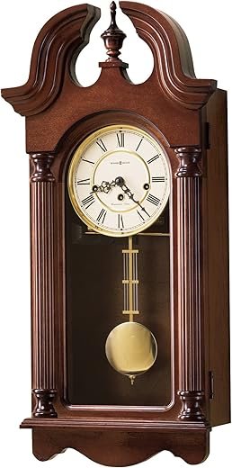 Howard Miller David Wall Clock - Antique Key Wound Traditional Clock Swan Neck Pediment, Turned Finial, Roman Numerals, Wooden Finish Westminster Chime & Chime Silence Option Wall Decor