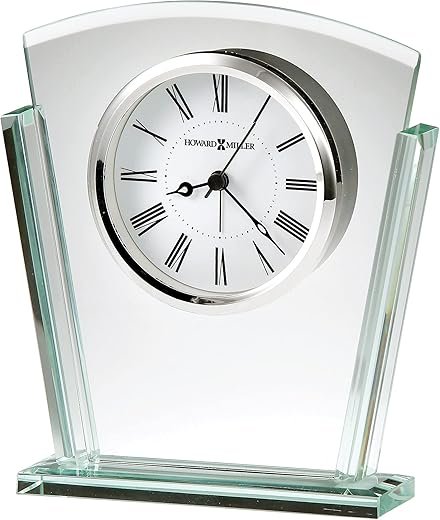 Howard Miller Granby Jade Glass Alarm Clock – Modern Desk Clock with Polished Silver Bezel, Quiet Quartz Movement, Sleek Roman Numerals, and Elegant Style for Contemporary Home Decor