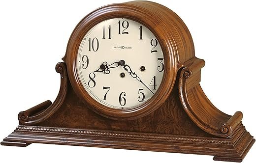 Howard Miller Hadley Key Wound Mantel Clock – Classic Wooden Tambour Design, Westminster Chime, Serpentine Hands, Antique Style Carved Side Scroll, Vintage Heirloom Décor, Collectible