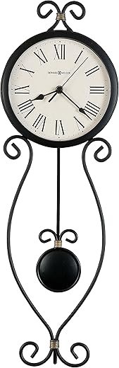 Howard Miller Ivana Wall Clock - Wrought-Iron Analog Clock, Quartz Movement, Battery-Powered, Black with Gold Accents, Round Decorative Timepiece for Living Room, Kitchen, Bedroom, and Office Decor