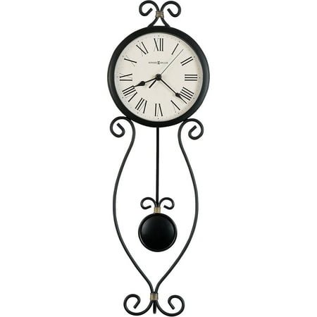 Howard Miller Ivana Wall Clock 625-495 – Wrought-Iron, Antique Black Finish with Gold Highlights, Black Pendulum Bob, Antique Black Bezel, Quartz Movement
