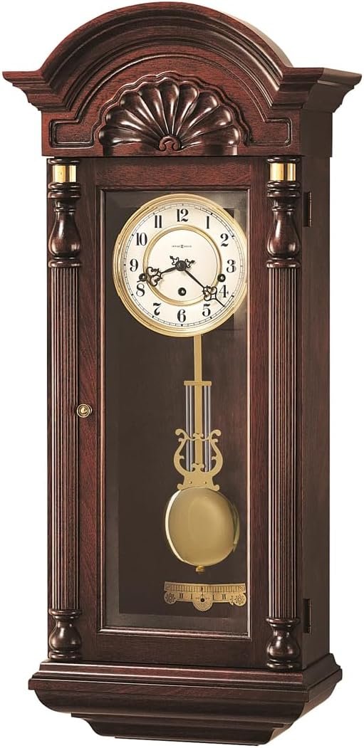 Howard Miller La Salle Wall Clock II, Vintage Home Decor Decorative Top Pediment Sturdy Wooden Material Mahogany Finish, Key-Wound Triple-Chime Movement Perfect Vertical Decor for Office