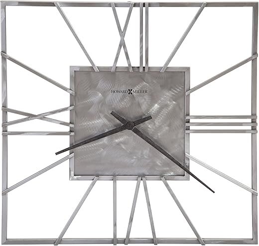 Howard Miller Lorain Wall Clock - Oversized Square Timepiece with Quartz Mechanism, Industrial Metal Design, Battery-Powered Decorative Analog Wall Clock for Home, Office, Kitchen, or Bedroom Décor