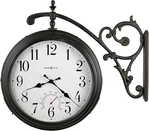 Howard Miller Luis Wall Clock 625-358 – Indoor/Outdoor Double-Sided Timepiece, Decorative Wall Bracket, Swivels for Maximum Visibility, Quartz Movement