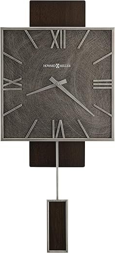 Howard Miller Maclane Wall Clock, Silver Metal Frame with Square Dial & Roman Numerals, Battery-Operated Quartz Movement Wall Mount Espresso Finish Best for Home Decor, Living Room & Office