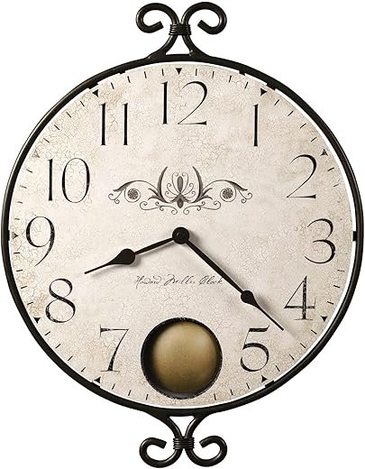 Howard Miller Randall Vintage Wall Clock – Rustic Wrought Iron Design, Silent Quartz Pendulum, Battery Operated, Perfect Antique Style Decor Accent for Living Room, Kitchen, or Office