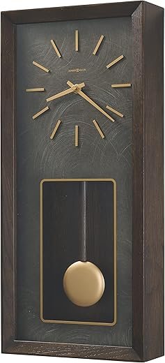 Howard Miller Tegan Wall Clock - Rectangular Battery-Operated Analog Clock with Pendulum and Westminster Chime, Wooden Finish with Gold Hour Marker - Office, Kitchen, Bedroom, and Living Room Decor