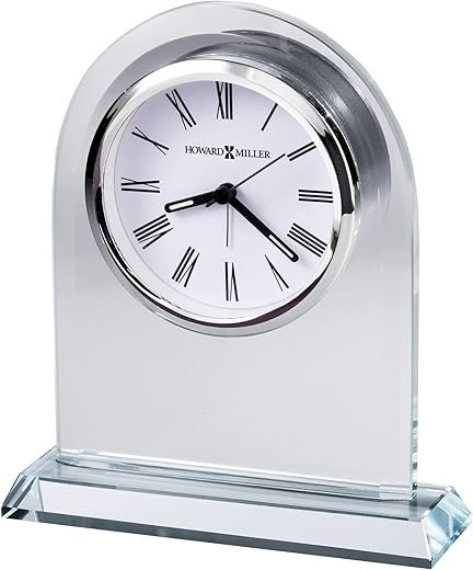 Howard Miller Vesta Tabletop Clock – Premium Decorative Crystal Glass Starphire Design Modern Alarm Clock & Quartz Movement Minimalist Desk Clock for Elegant Home & Room Decor