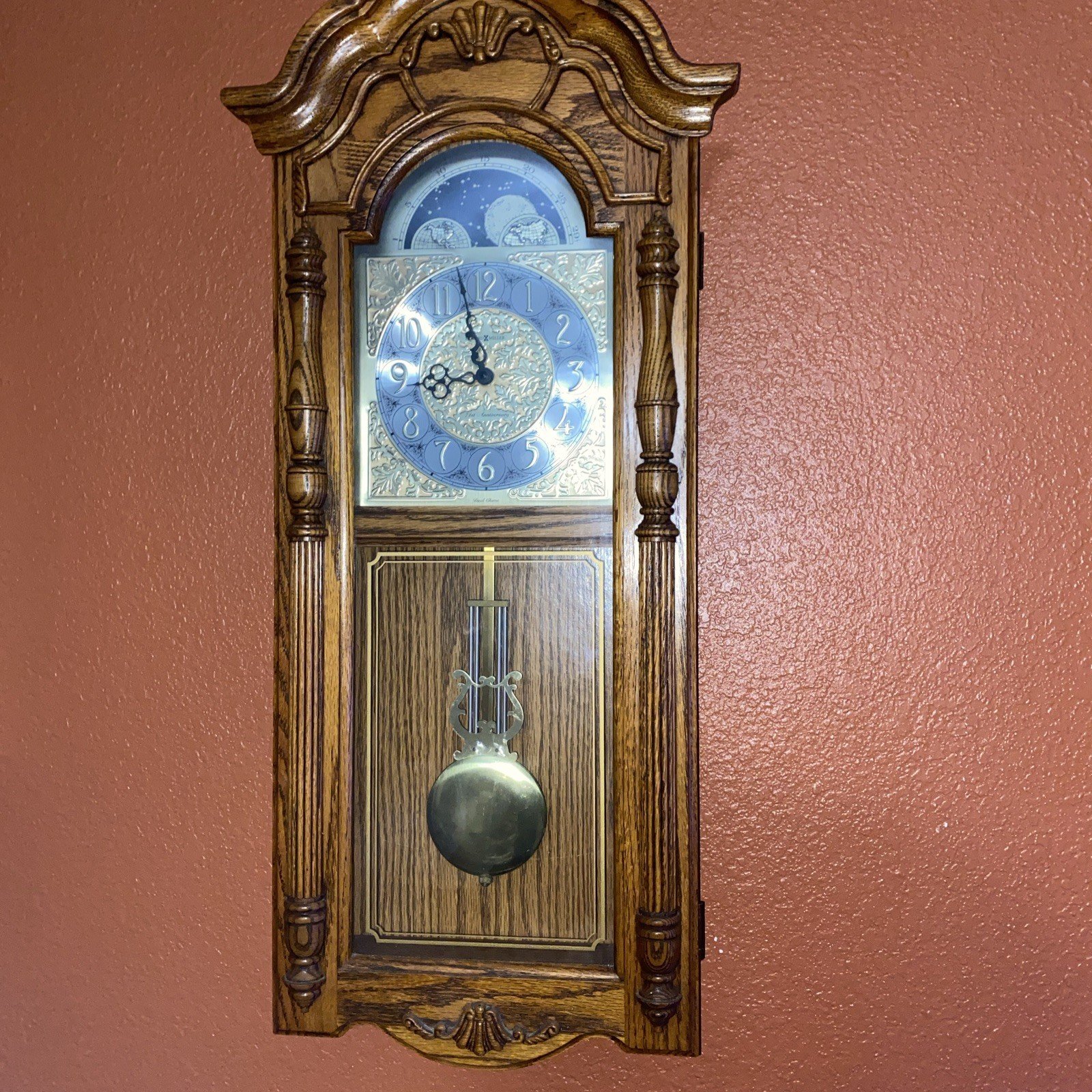 Howard Miller Wall Rothwell Clock 620-184 Golden Oak Quartz Dual-Chime