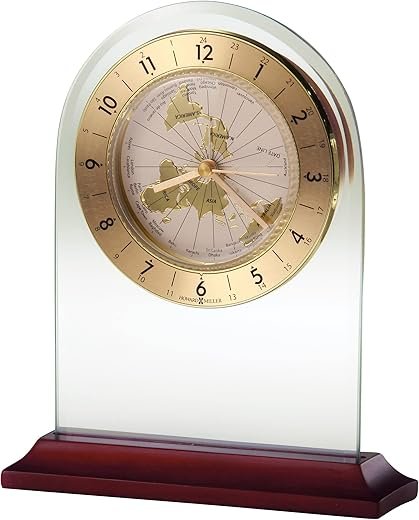 Howard Miller World Time Arch Tabletop Clock - Elegant Analog Desk Alarm Clock with Global Time Display, Battery Operated Quartz Movement, Decorative Accent for Bedroom, Shelf, and Living Room Decor