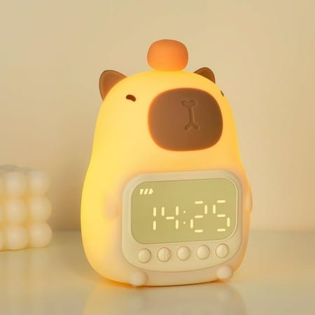 HYKE Capybara Alarm Clock with Night Light for Kids, Cute Alarm Clocks for Bedrooms Ok to Wake Clocks, Silicone Animal Tabletop Lamp for Teen Girls Boys