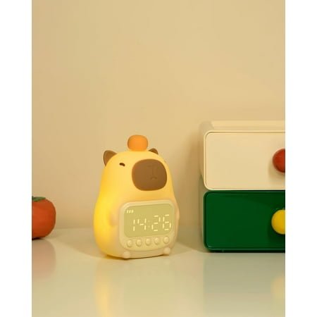 HYKE Capybara Alarm Clock with Night Light for Kids, Cute Toddler Alarm Clocks for Bedrooms Ok to Wake Clocks for Girls and Boys, Rechargeable Silicone Animal Tabletop Lamp for Kid