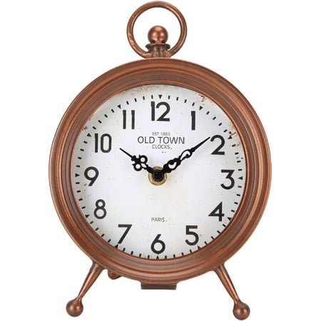 HYKE Pocket Watch Style Paris Old Town Desk Clock, Vintage Metal Table Clock for Home Bedroom Living Room Desktop Shelf Mentel Decor, Battery Operated Silent Nontic Quartz Analog Clock