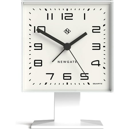 HYKE Victor Mid-Century Alarm/Desk Clock - Square Alarm Clock - Analogue No-Tick Alarm Clock - Small Alarm Clock - Ara - Colourful Case - Matt nish (Powder White)