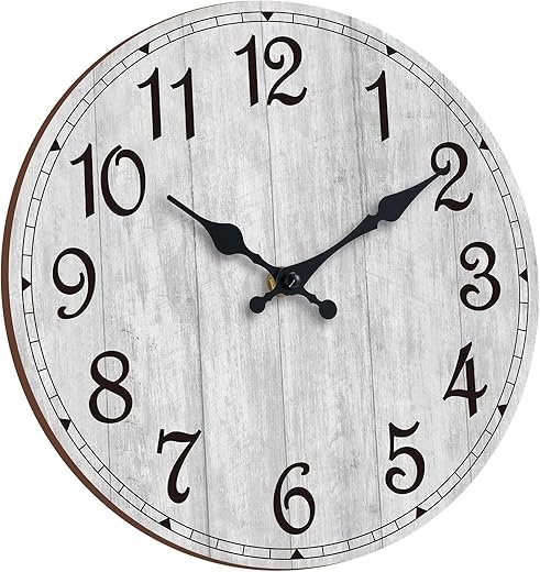 HYLANDA Wall Clock 12 Inch, Grey Wall Clocks Battery Operated Silent Non Ticking, Vintage Rustic Wooden Clocks Decorative for Kitchen Bathroom, Living Room, Bedrooms, Dining Room, Office (12")