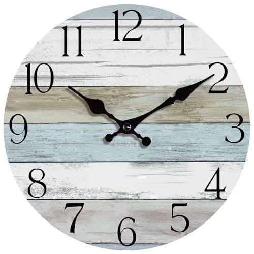 HYLANDA Wall Clock, Silent Non Ticking Wall Clocks Battery Operated, Rustic Wooden Clocks Decorative for Kitchen, Bathroom, Bedroom, Living Room, (8 Inch)