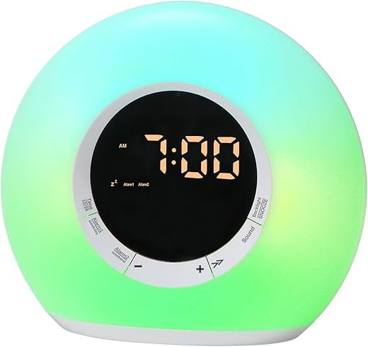I·CODE Alarm Clock Sound Machine with Dimmable Night Light, 10 White Noise,2 Alarms,Sleep Timer,Snooze, Loud Alarm Clock for Heavy Sleepers (White)