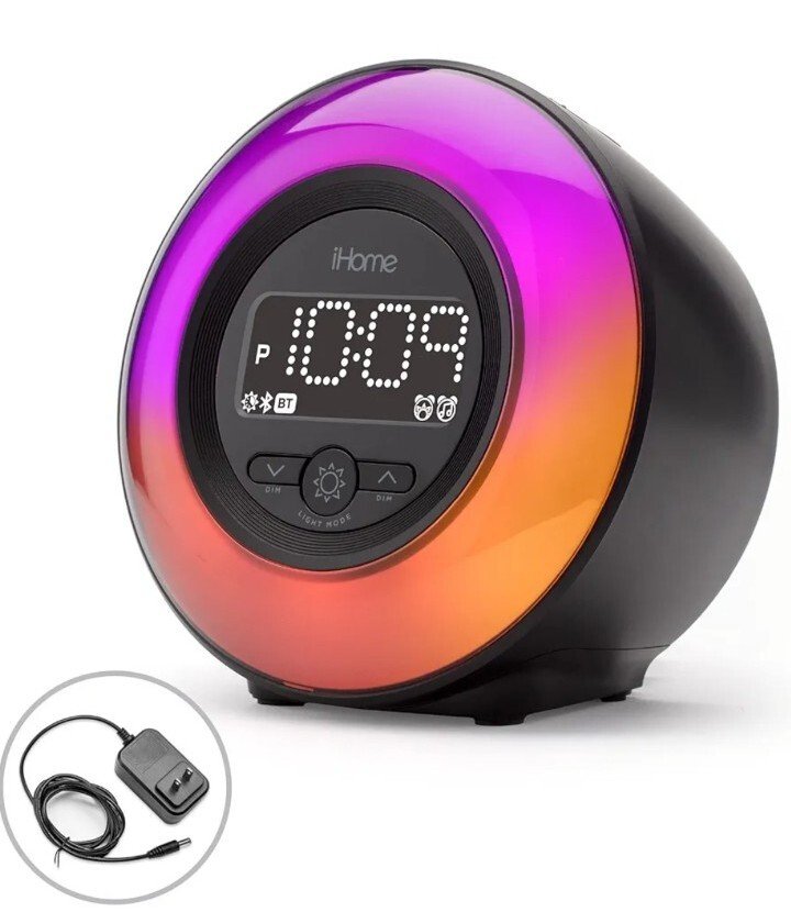 iHome PowerClock Glow Alarm Clock - BT Color Changing FM Clock Radio + USB Port
