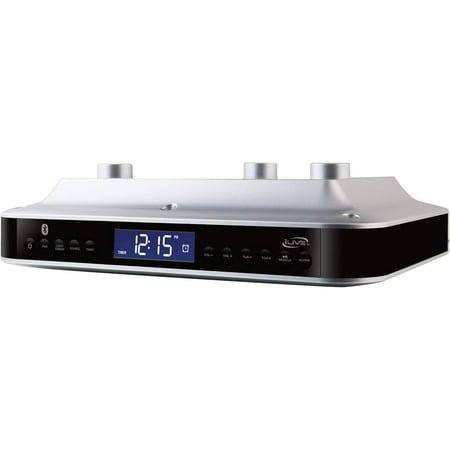 iLive Under The Counter Wireless Stereo Bluetooth Speaker, Digital Alarm Clock, Kitchen Timer, Dual HD Speakers, FM Radio LCD Display, LED Light, Easy Installation, Sleek Modern Home Décor
