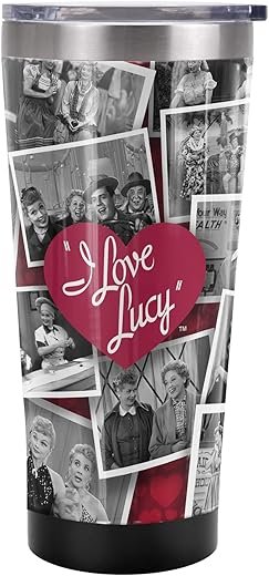 I Love Lucy OFFICIAL Time After Time 20 oz Travel Tumbler, Stainless Steel, Vacuum Insulated with Leak Resistant Slide-Lock Lid